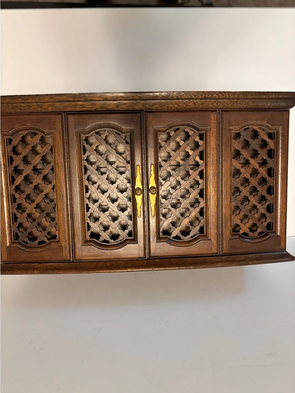 Vintage Mele Large Wooden Jewelry Box-Lattice Doors/Jewelry Storage Organizer